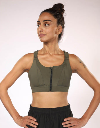 Adjustable Front Zip Sports Bra - Camo
