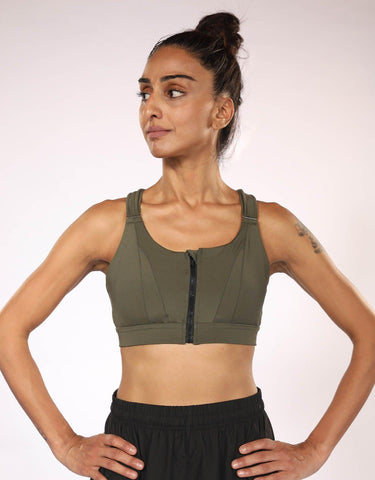 Adjustable Front Zip Sports Bra - Camo