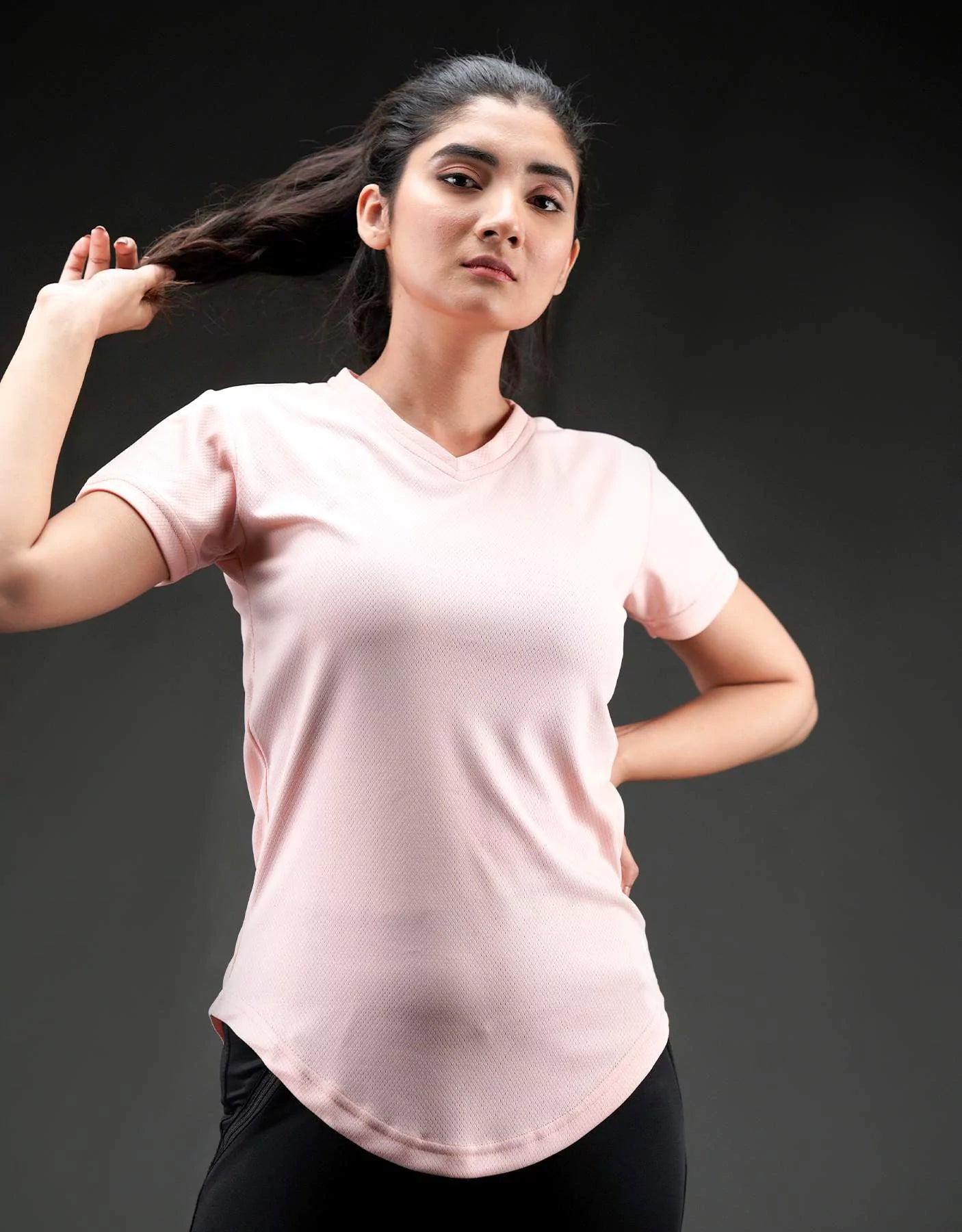 Athleisure V-neck T-Shirt - Rose Quarts-Bodybrics-