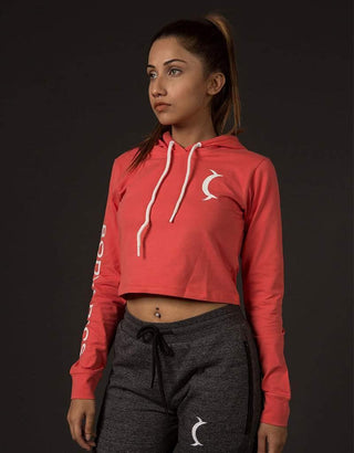 Power Mix Crop Hoodie - Coral Pink-Bodybrics-Women's Hoodie